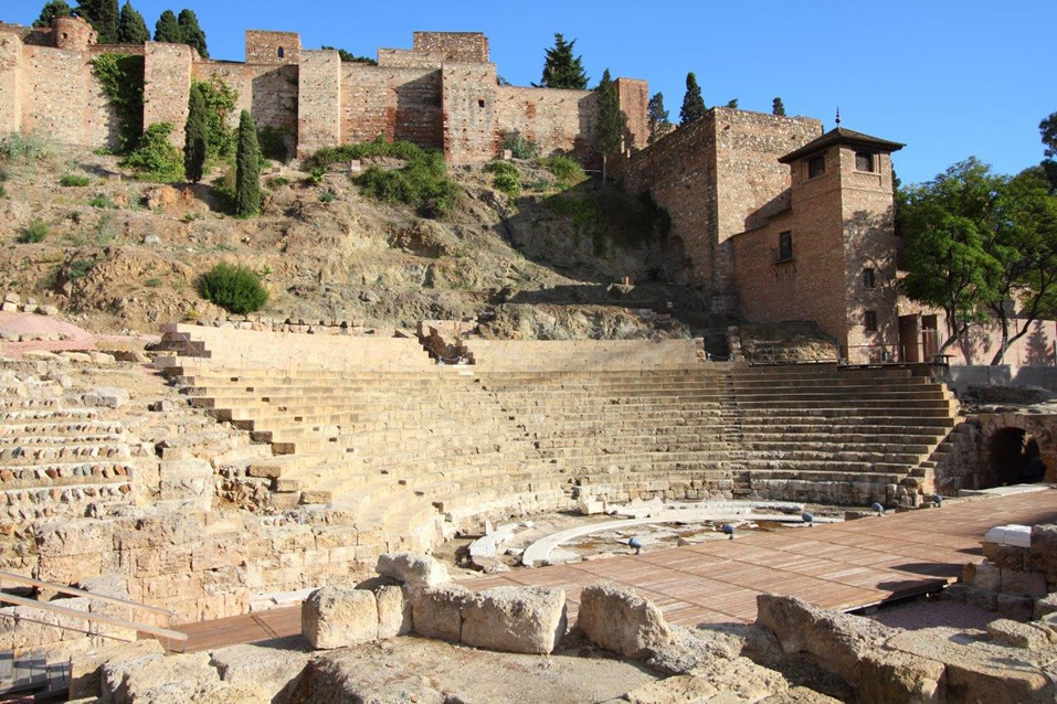 Ancient Roman amphitheatre ruins in Malaga, Spain
